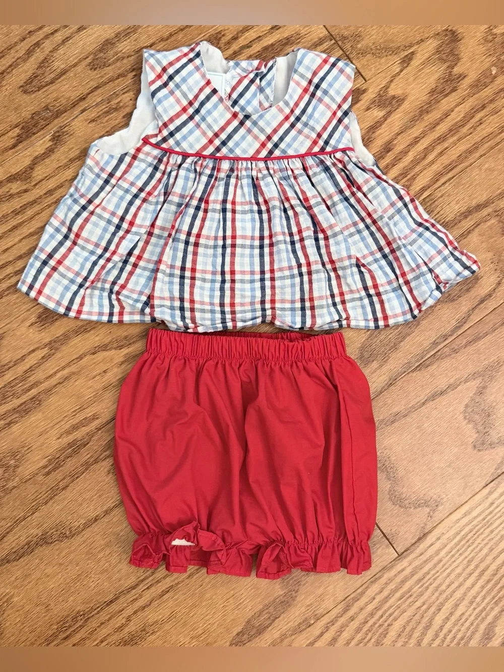 Little English Red, Blue and White Plaid Tank Top with Red Bloomers